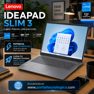 Portátil lenovo idea pad 3 Slim 16 Ram ,512gb disco M.2 ,procesador core i5 13va generacion